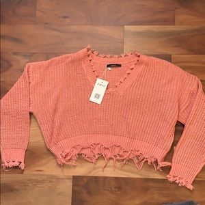 Distressed Cropped Pink Zaful Sweater